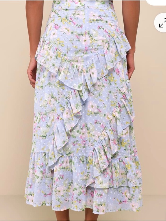 Lulus Easily Beloved Light Blue Floral Ruffled Asymmetrical Top & Maxi Skirt - Picture 3 of 13